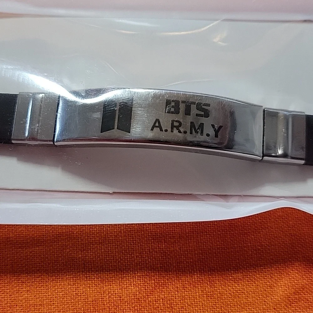 BTS A.R.M.Y Silicone Bracelet Wristband New Black Silver